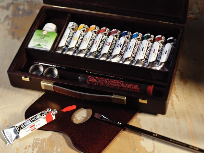 Rembrandt Set colores acrílicos en caja de madera Traditional | 10 x 40 ml + accesorios