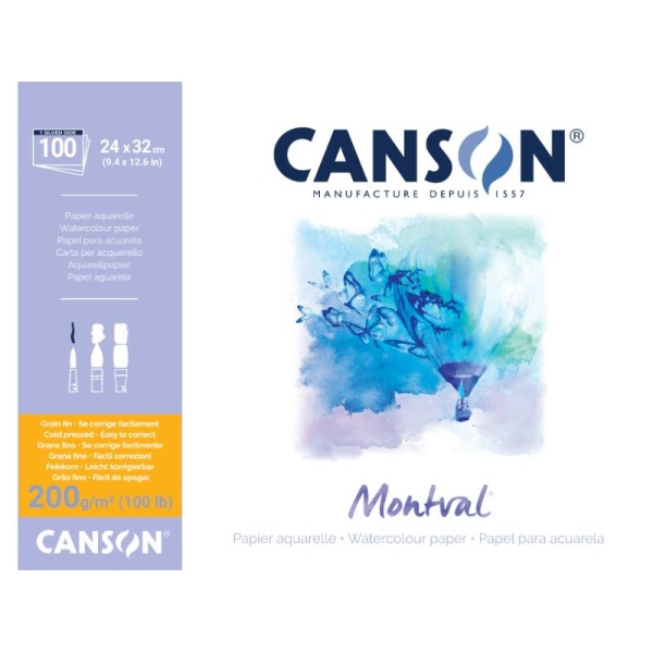 CANSON Montval Bloc para Acuarela Encolado Grano Fino