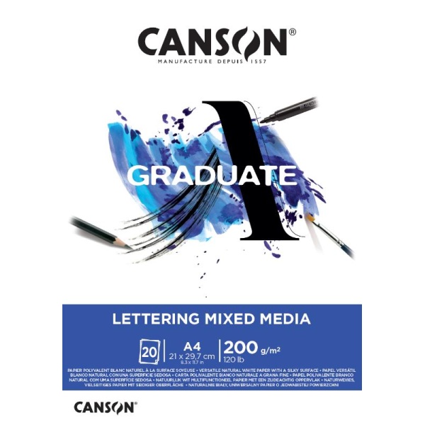 CANSON Graduate Bloc Lettering Mixed Media 200 grs 20 hojas Lisas