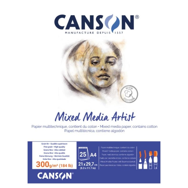 CANSON Bloc Mix Media Artist 300 grs encolado por 1 lado 10% Algodón